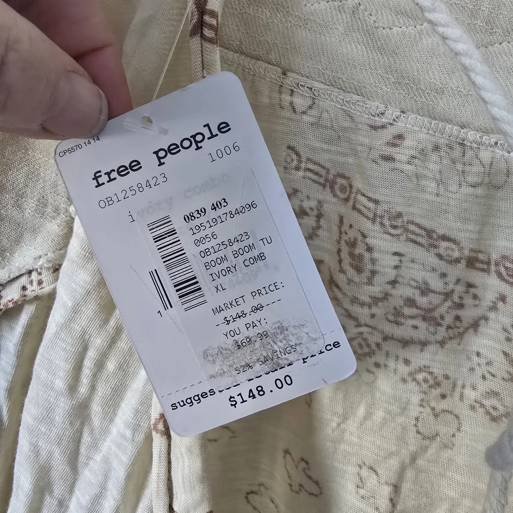 Free People Boom Boom Tunic Oversized Cream and Tan Boho Blouse NEW - Picture 10 of 15